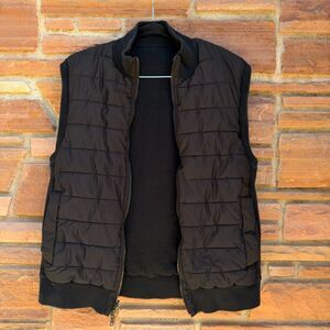 Banana Republic Reversible Quilted Vest Black Nylon/Wool Mens S–M Merino Wool